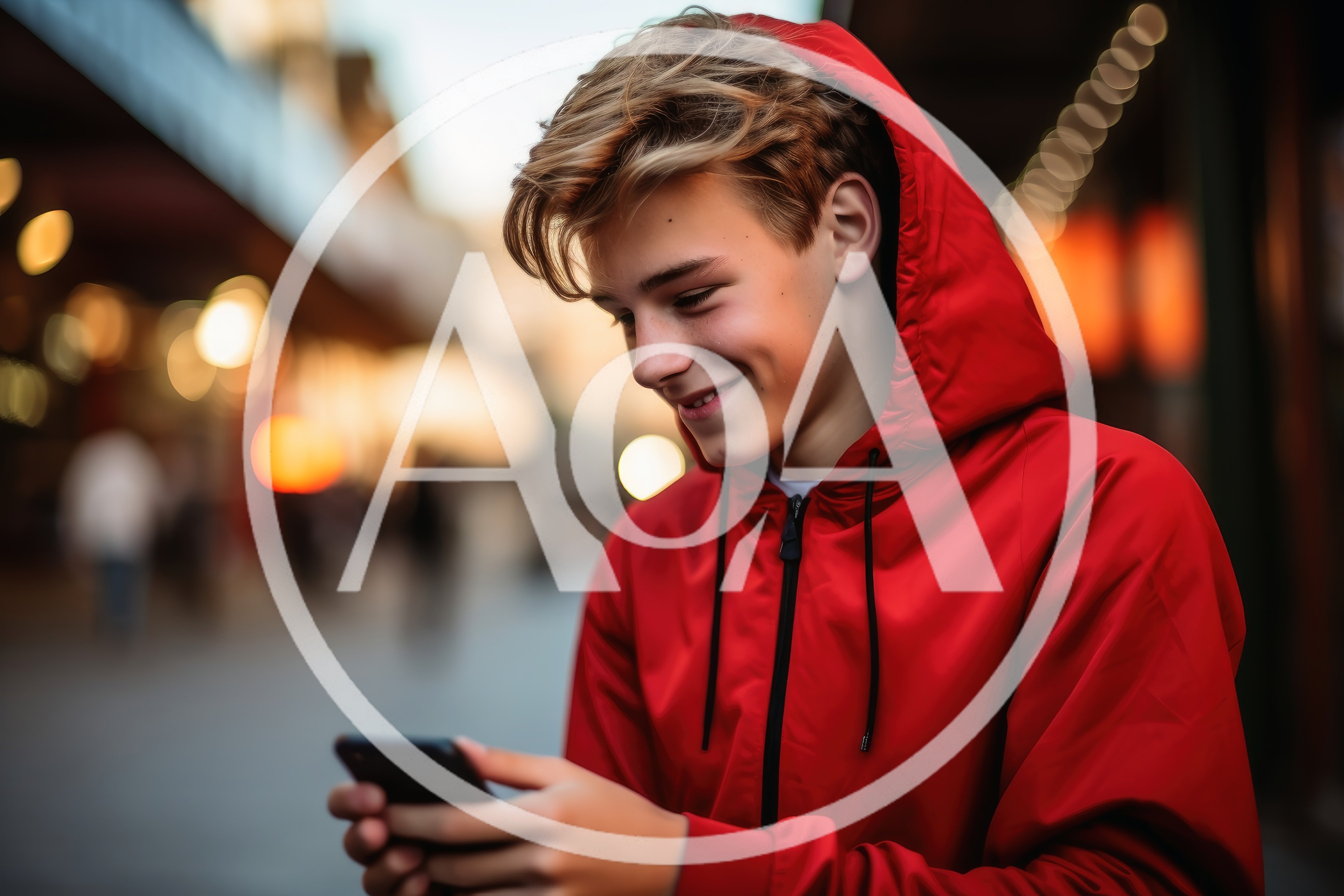 Teenage Boy Using Smartphone In City Street