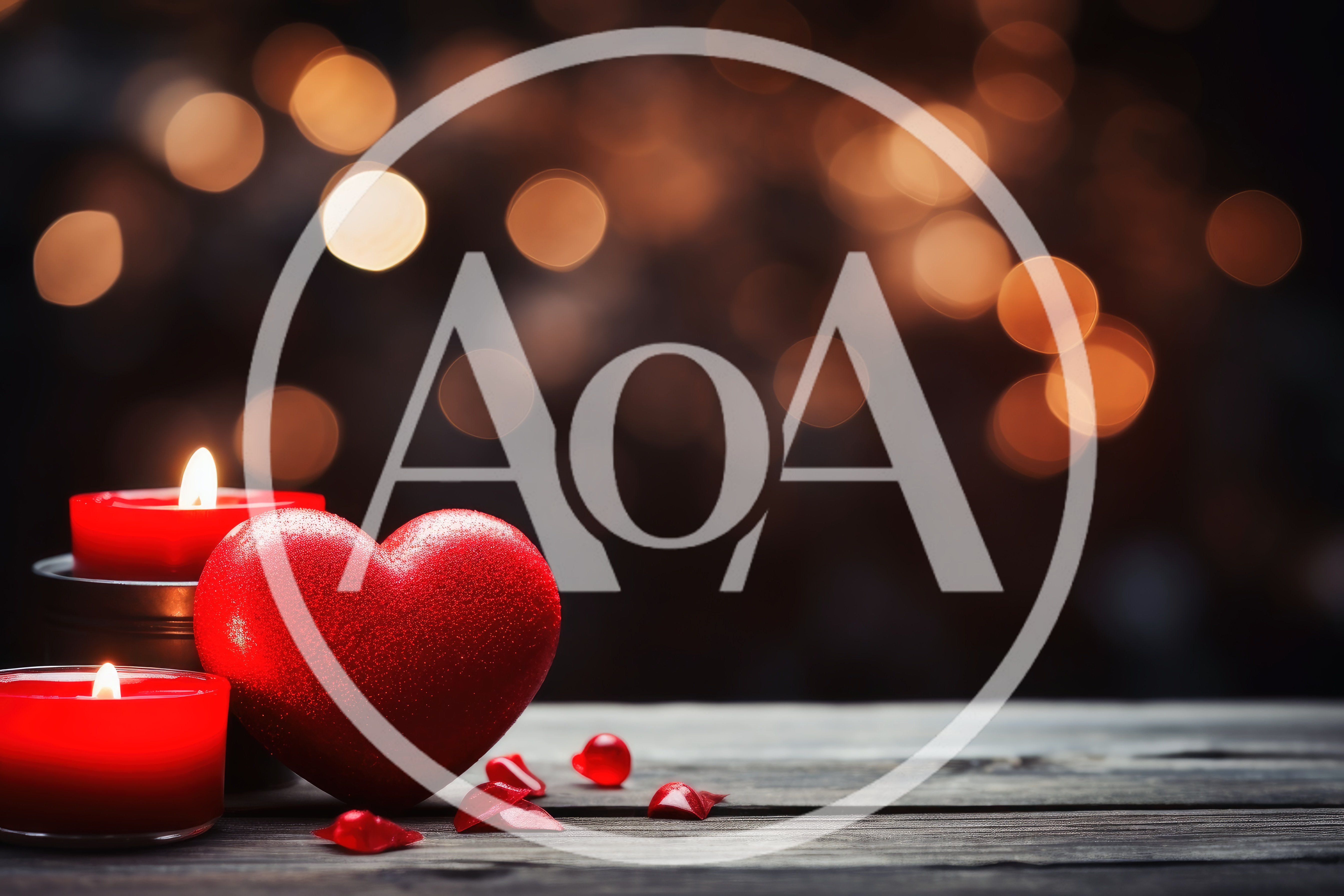 Red Heart And Candles On Wooden Table