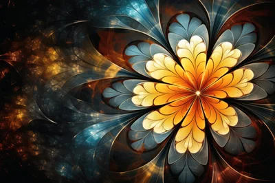 Abstract Fractal Flower With Glowing Golden Petals