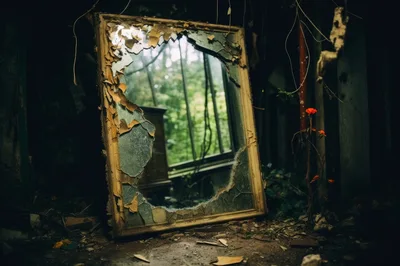 Broken Vintage Mirror In An Abandoned Room