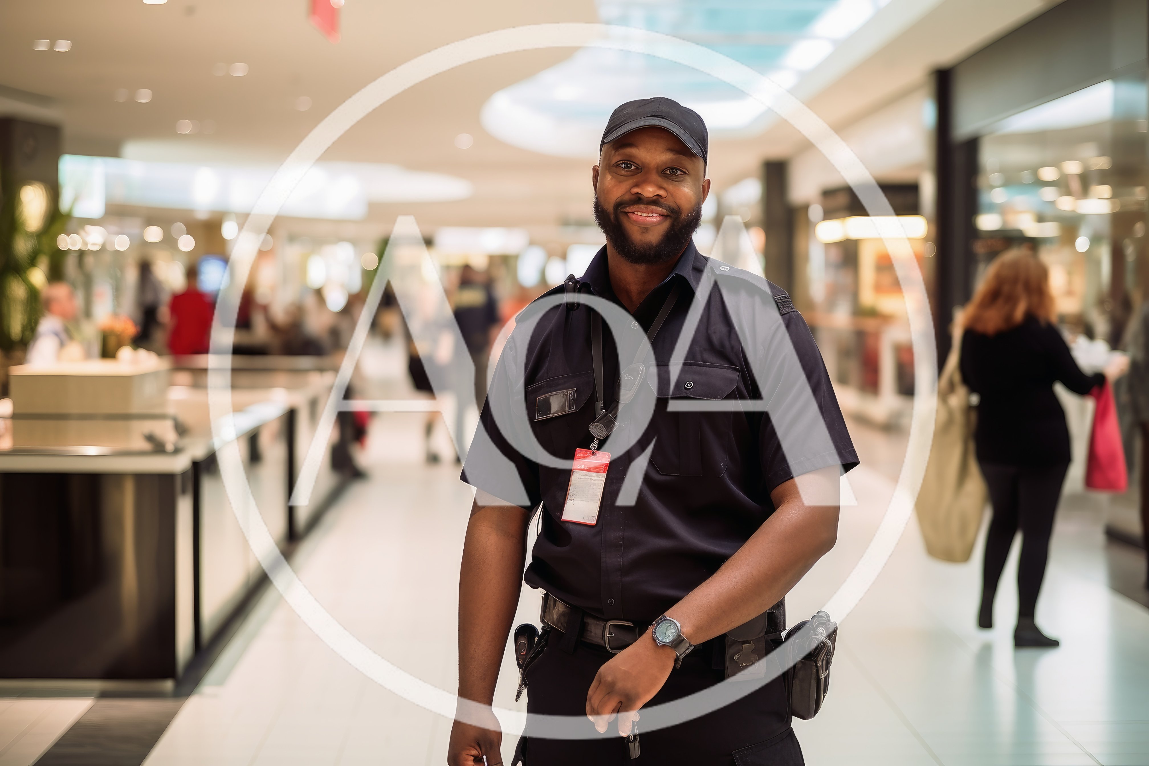Security Guard Standing In A Modern Shopping Mall