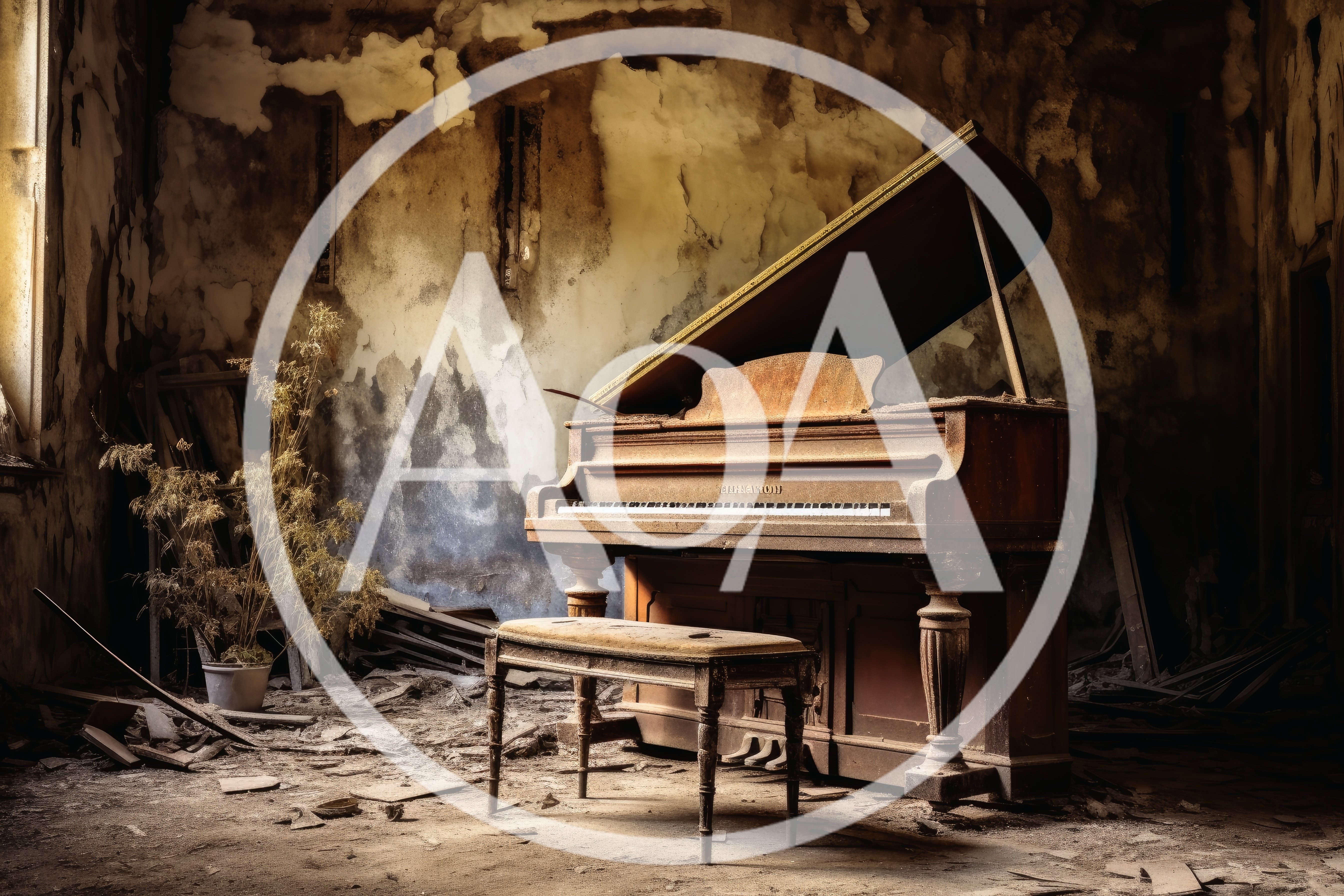 Abandoned Grand Piano In A Dilapidated Room