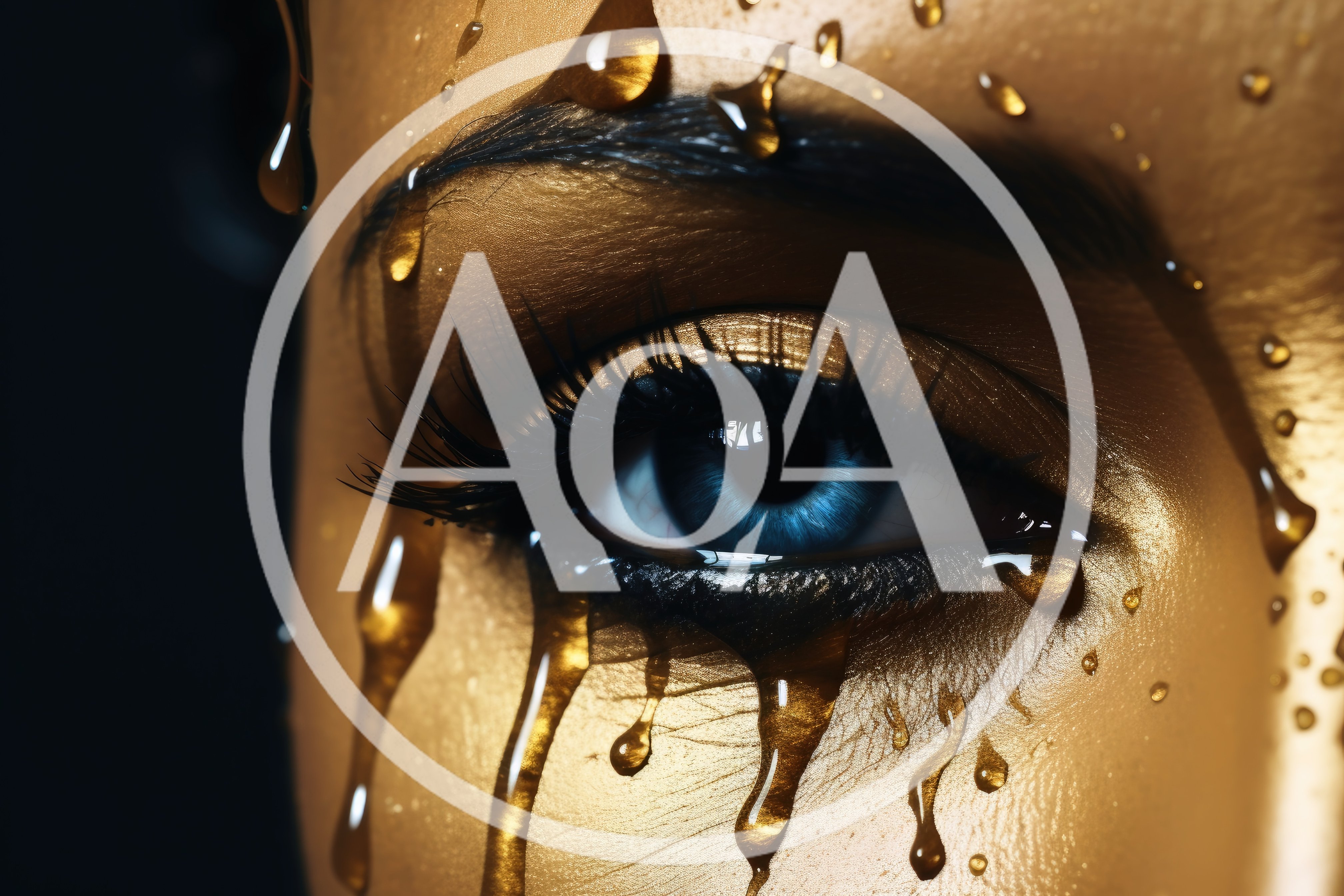 Close Up Of Human Eye With Golden Liquid Drips