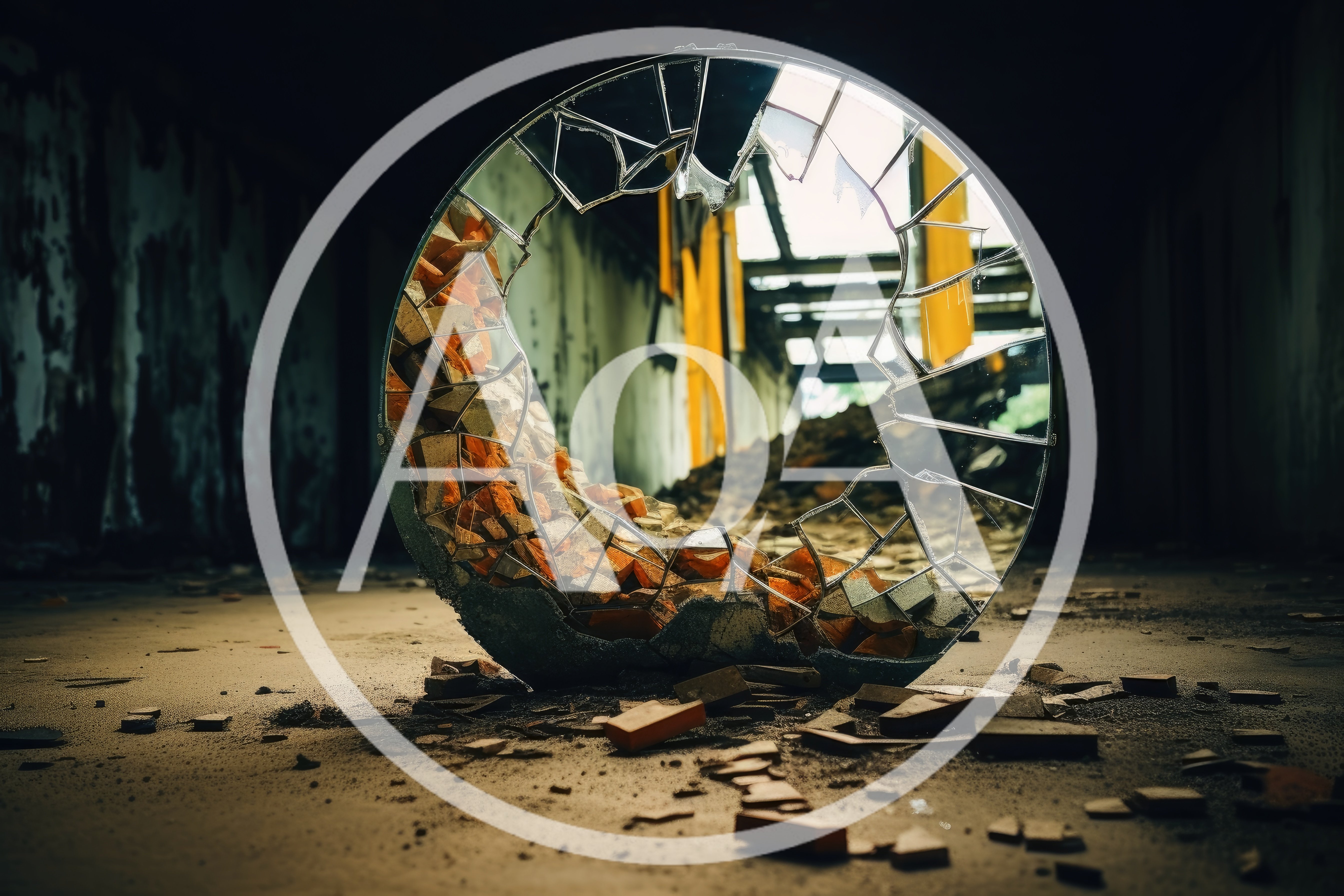 Broken Circular Mirror In Abandoned Industrial Building