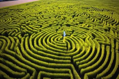 Person Standing In The Center Of A Corn Maze