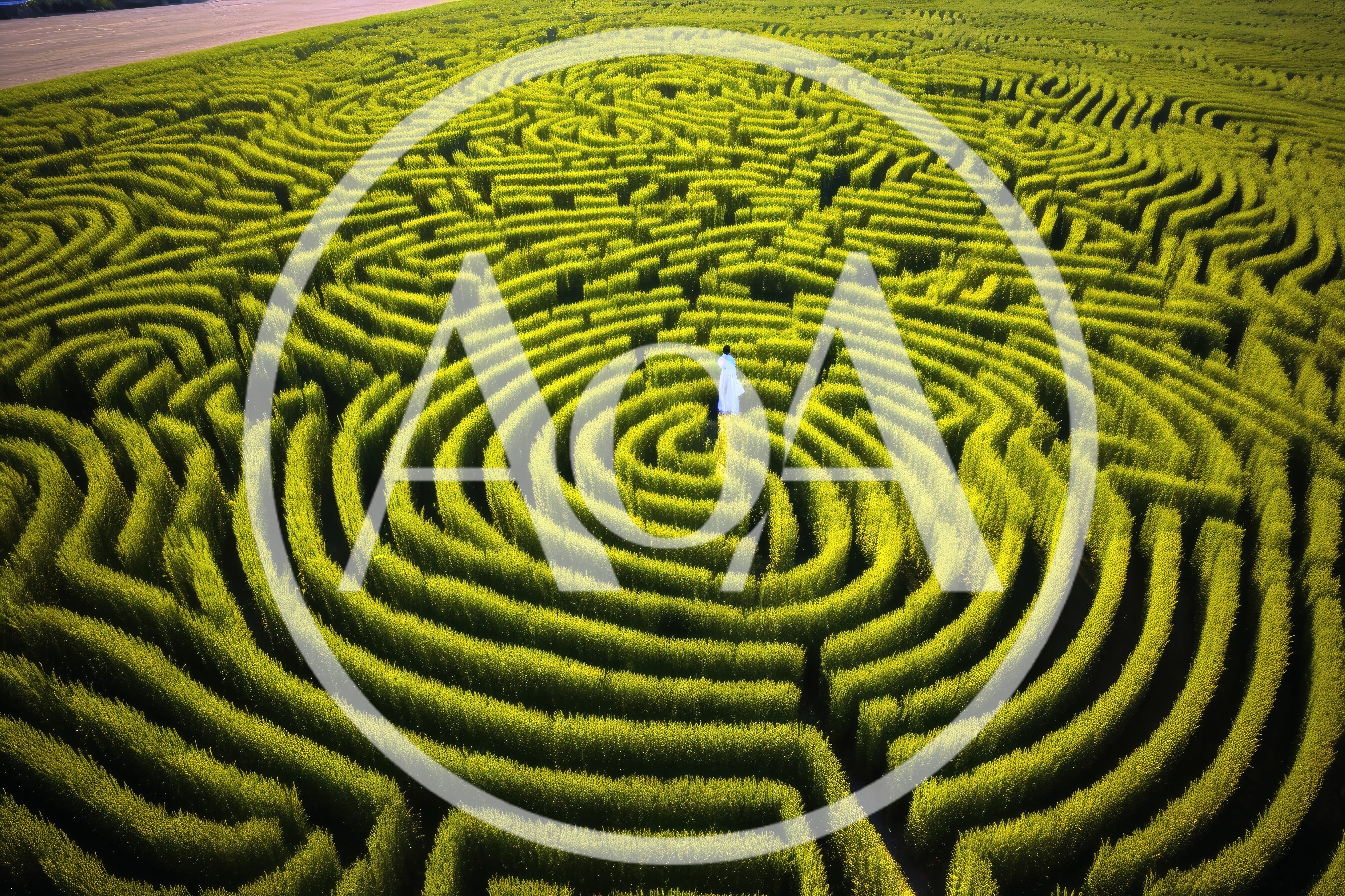 Person Standing In The Center Of A Corn Maze