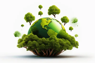 Green Earth Globe Surrounded By Floating Trees