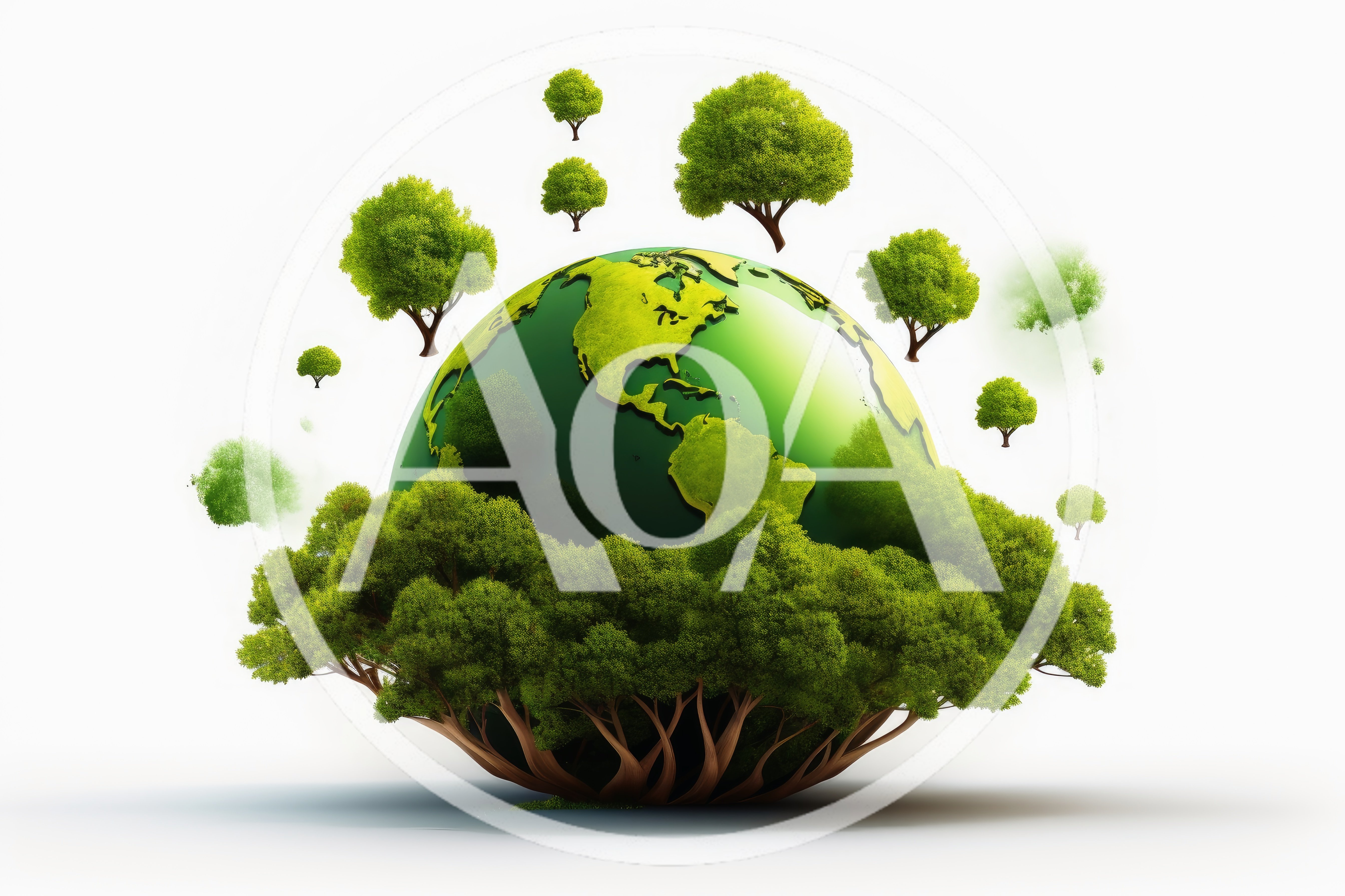 Green Earth Globe Surrounded By Floating Trees