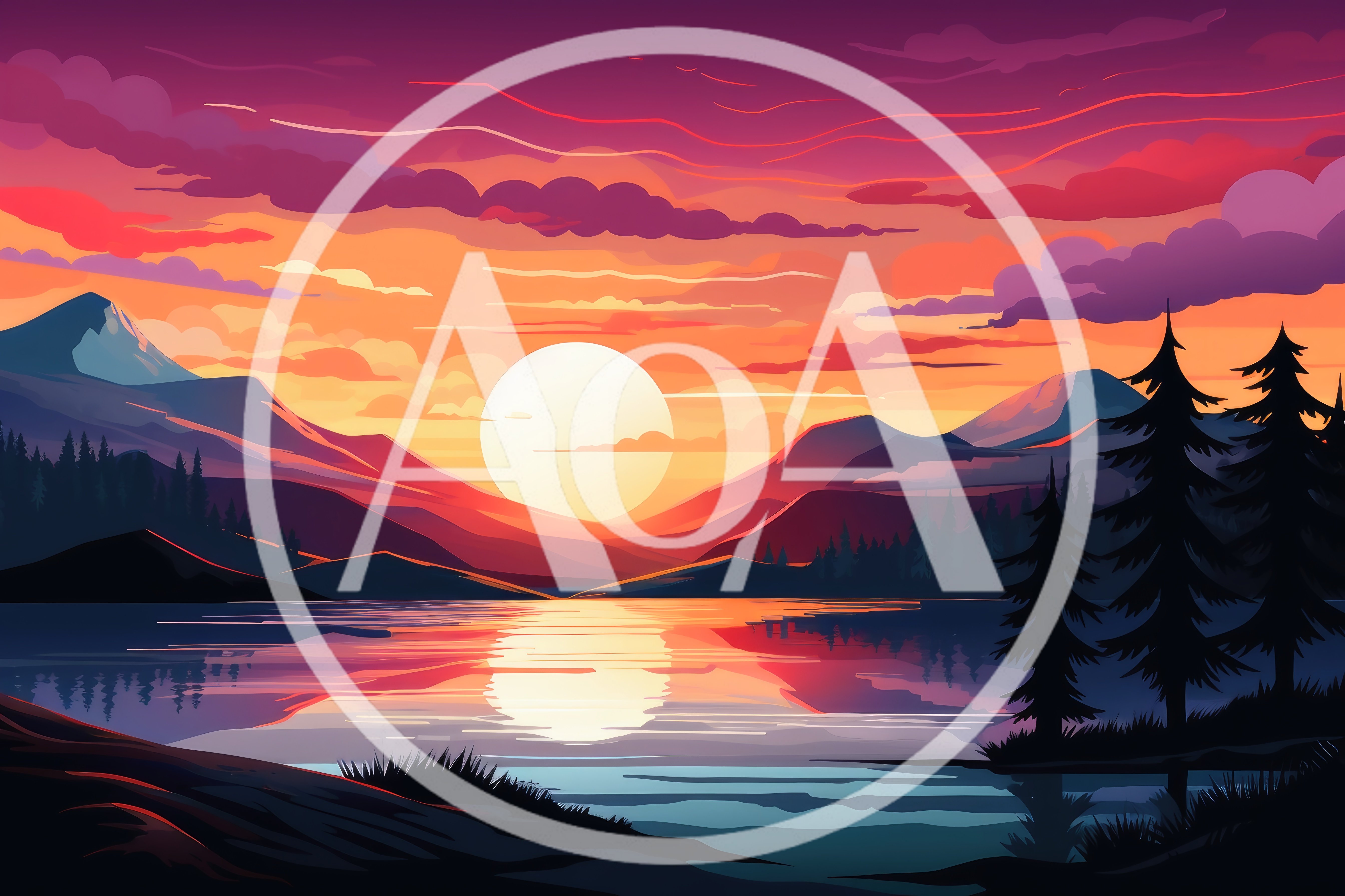 Vibrant Sunset Over Mountain Lake Landscape