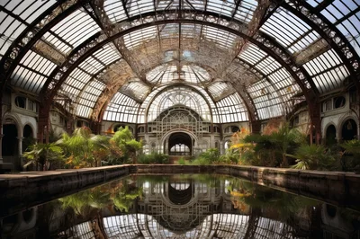 Abandoned Victorian Greenhouse With Reflective Indoor Pool