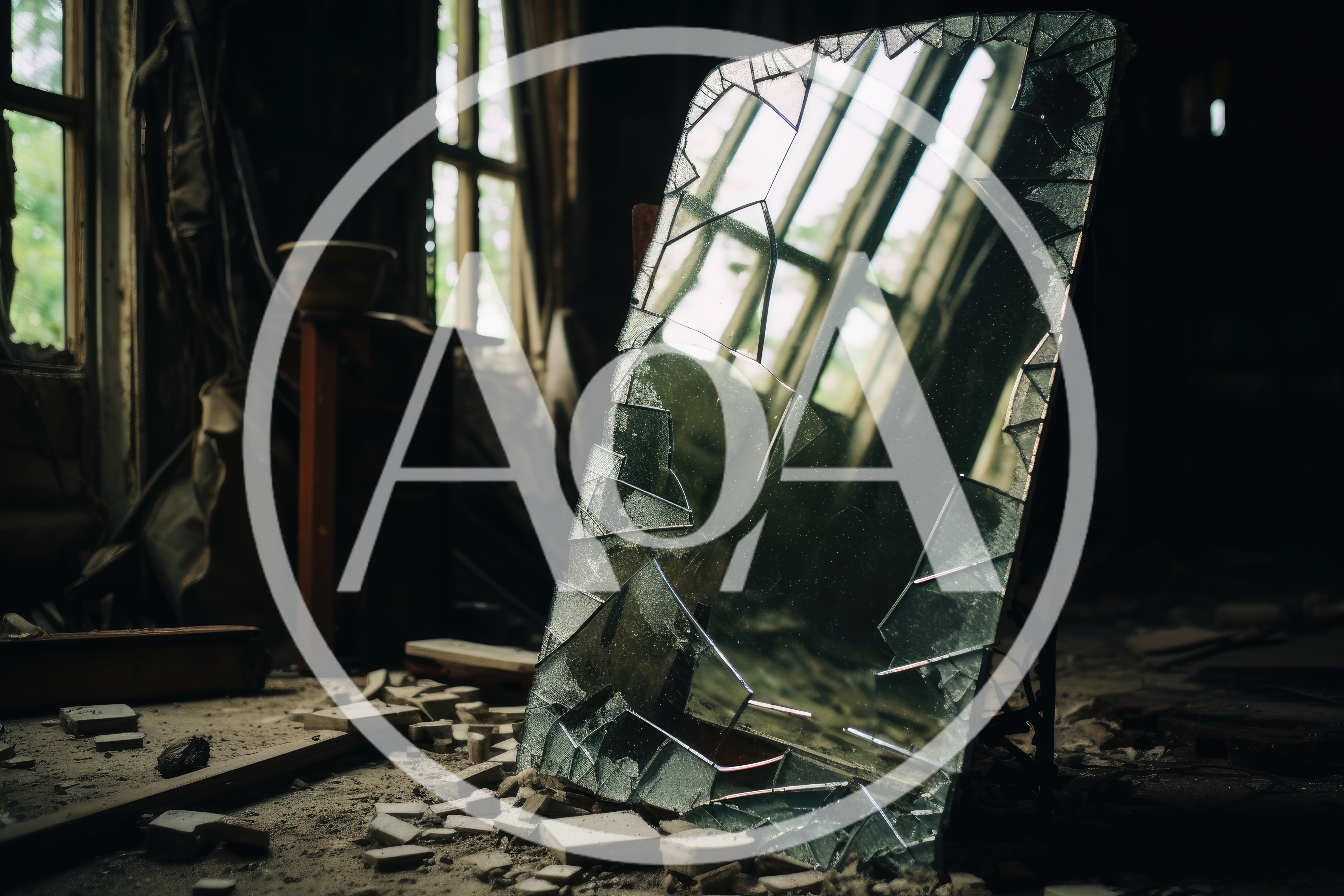 Broken Mirror Standing In An Abandoned Dilapidated Room