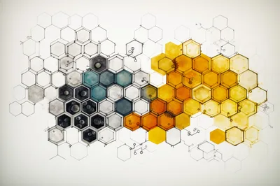 Abstract Honeycomb Pattern With Technical Sketching Elements