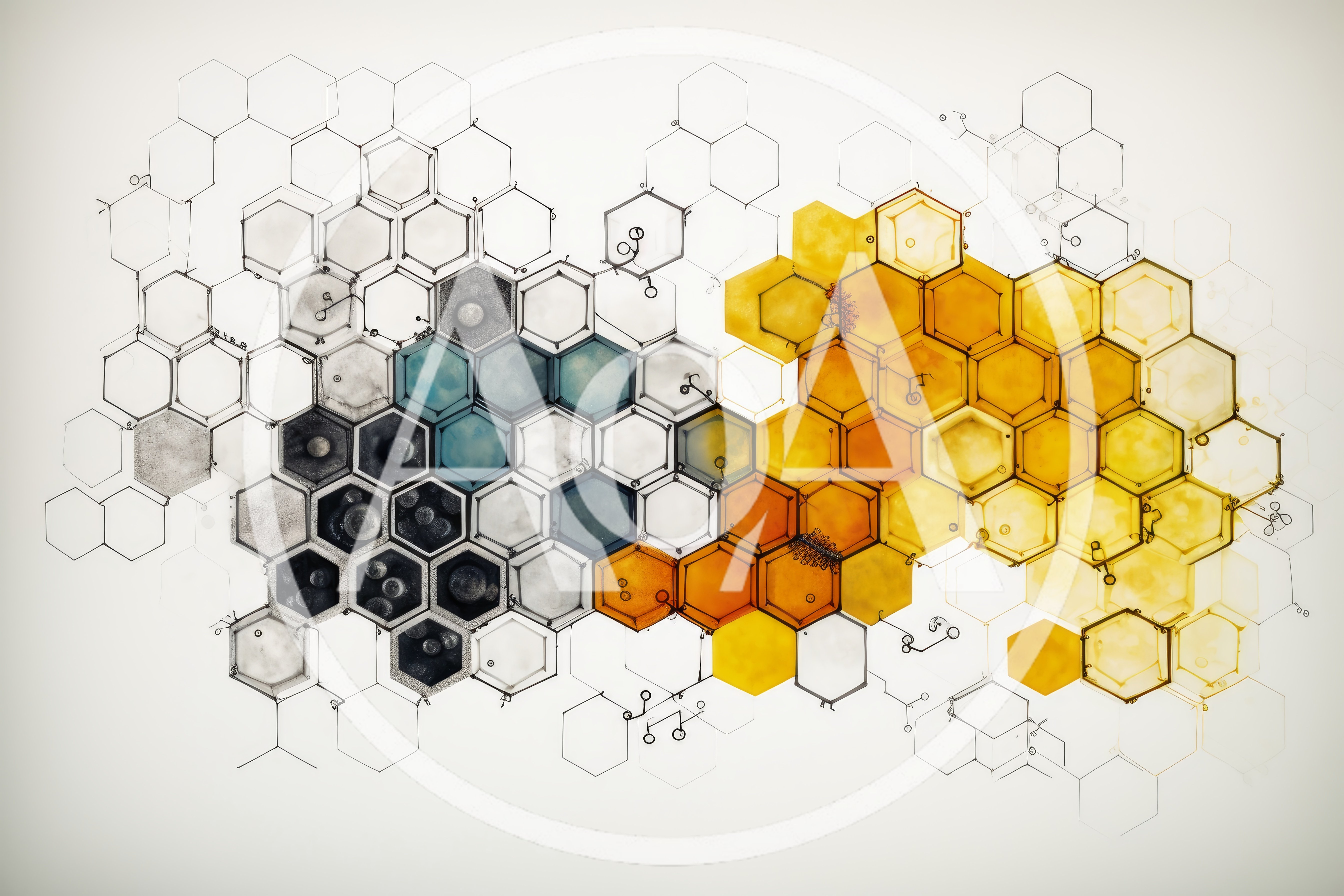 Abstract Honeycomb Pattern With Technical Sketching Elements