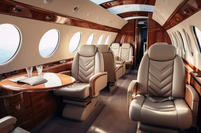 Luxury Private Jet Cabin Interior With Leather Seats