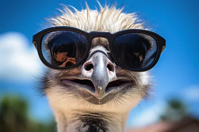 Close Up Portrait Of An Emu Wearing Sunglasses