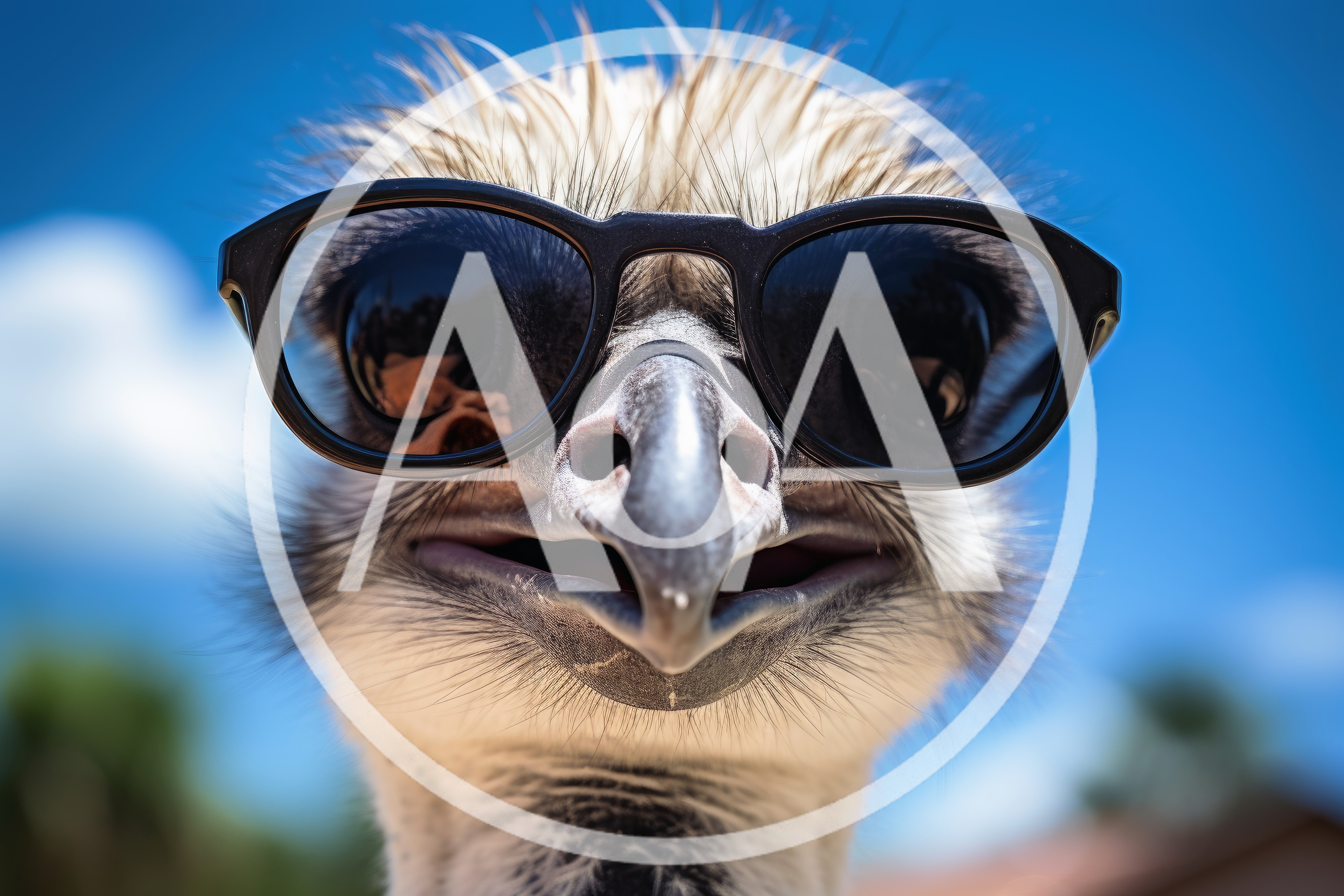 Close Up Portrait Of An Emu Wearing Sunglasses