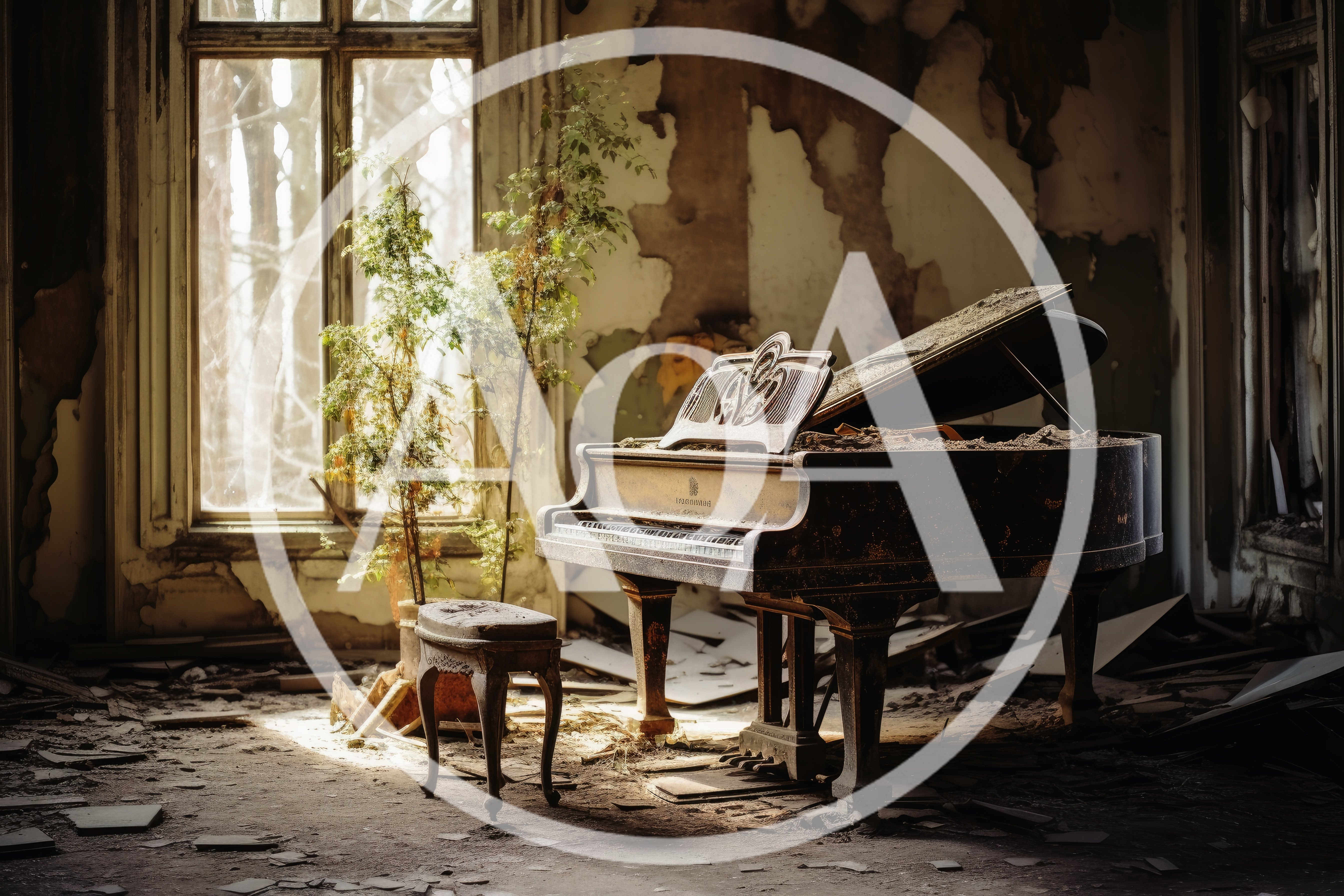 Abandoned Grand Piano In A Dilapidated Room