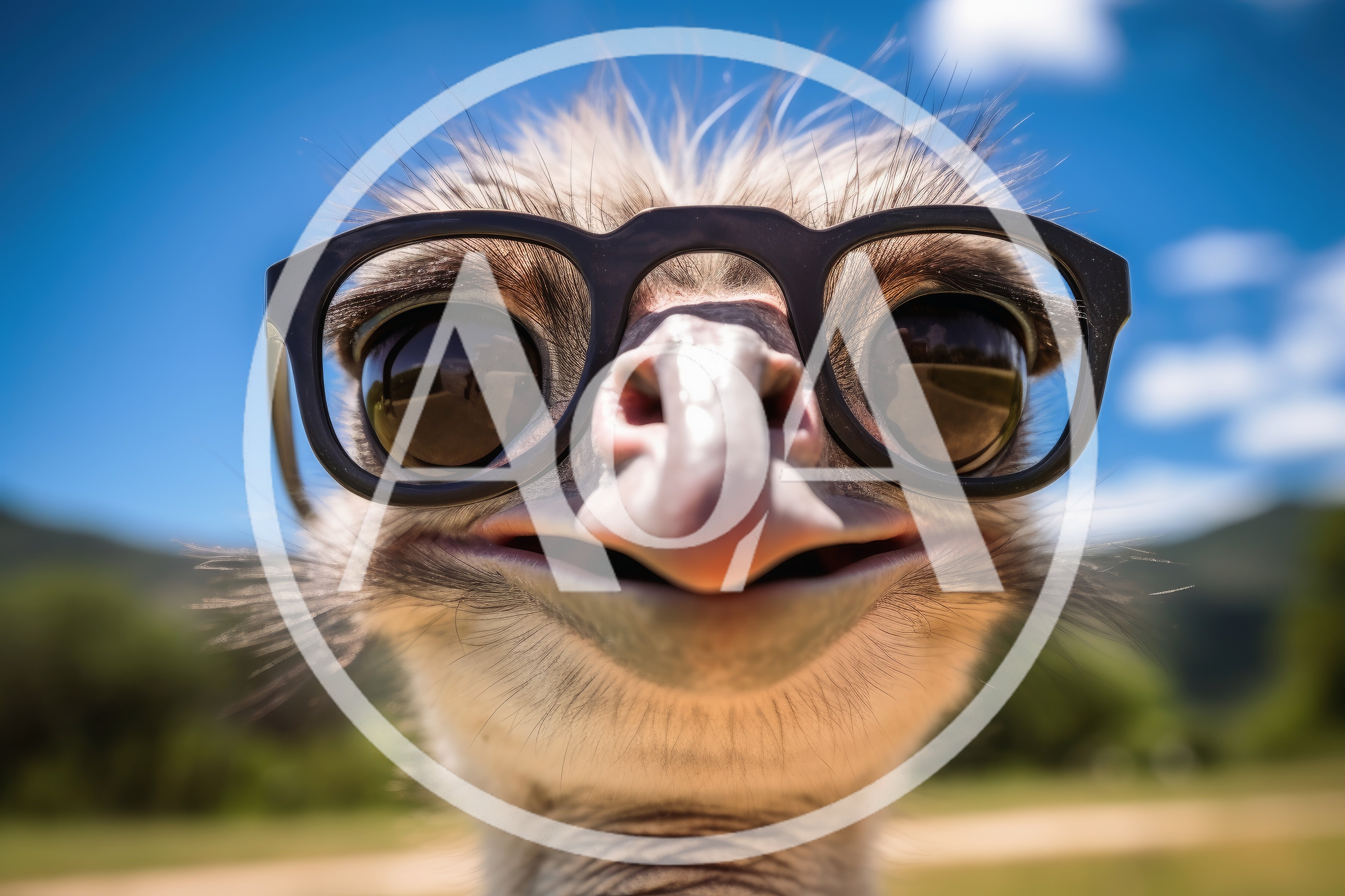 Close Up Portrait Of An Ostrich Wearing Glasses