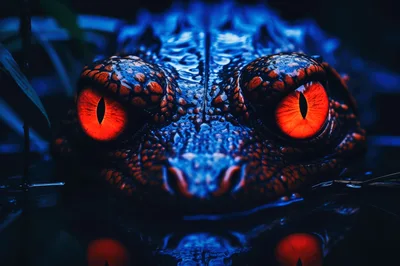 Close Up Of A Reptilian Creature With Glowing Eyes