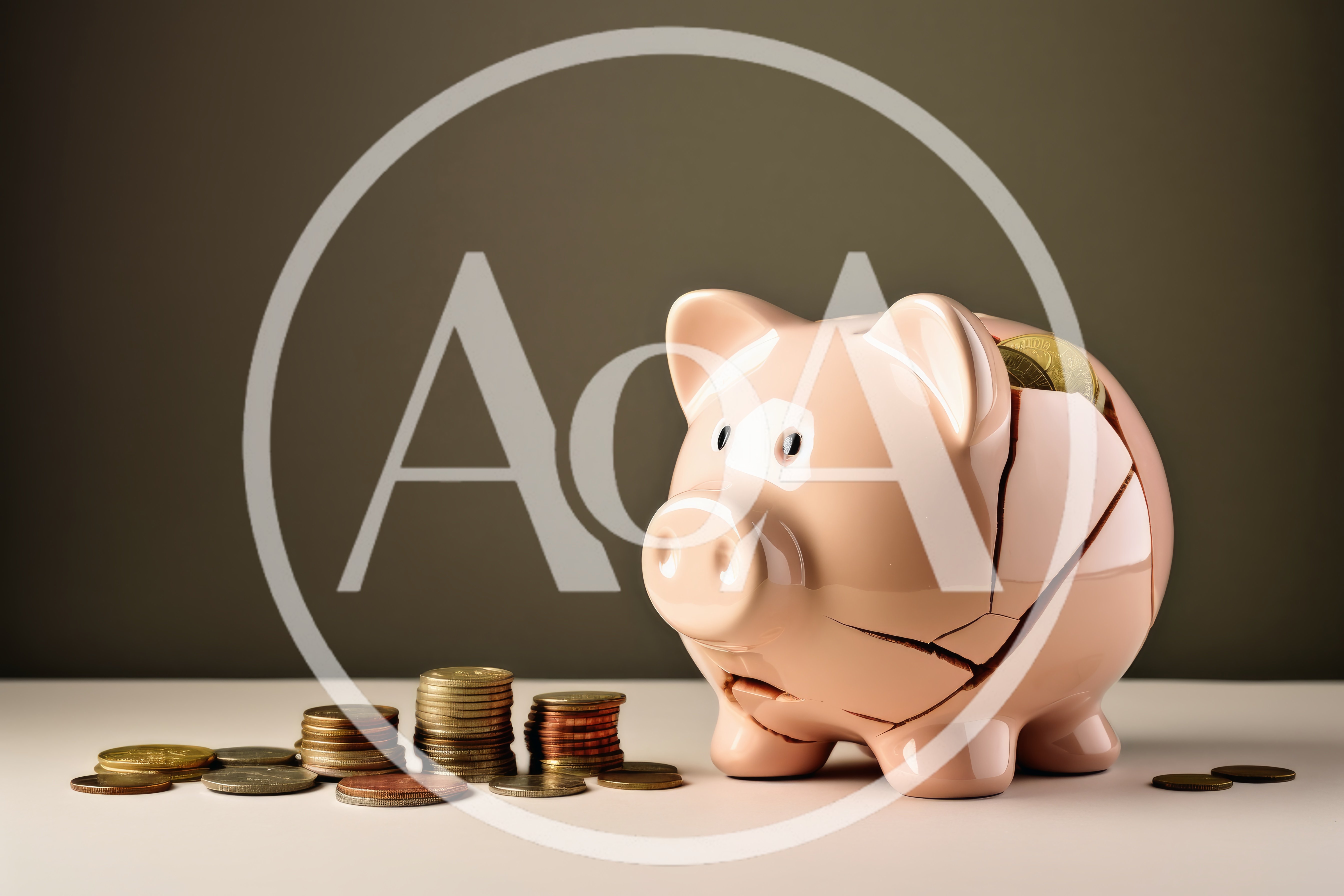 Cracked Pink Piggy Bank With Stacks Of Coins