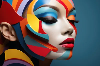 Abstract Portrait Of Woman With Geometric Colorful Makeup
