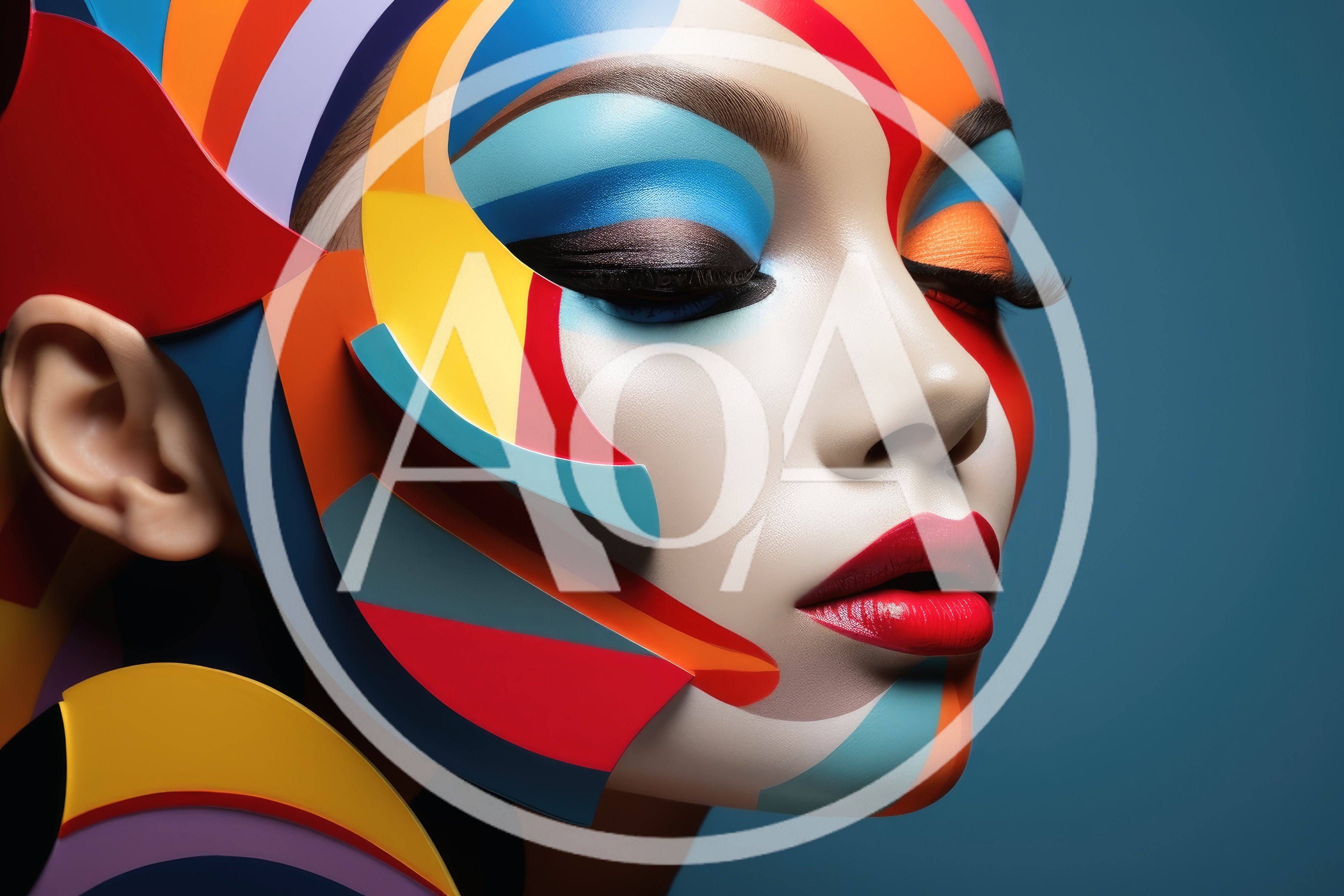 Abstract Portrait Of Woman With Geometric Colorful Makeup