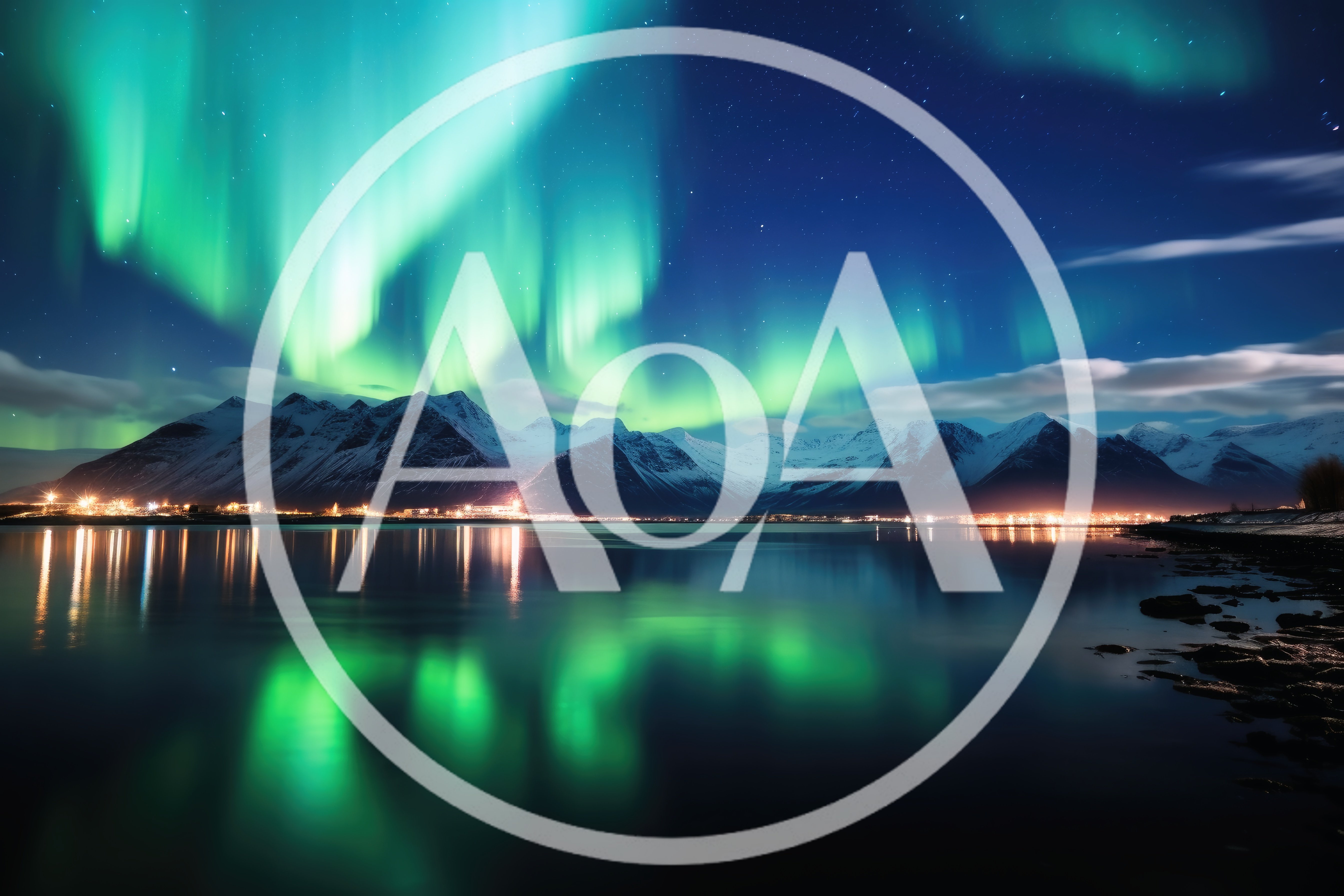 Aurora Borealis Over Snowy Mountains And Coastal Town