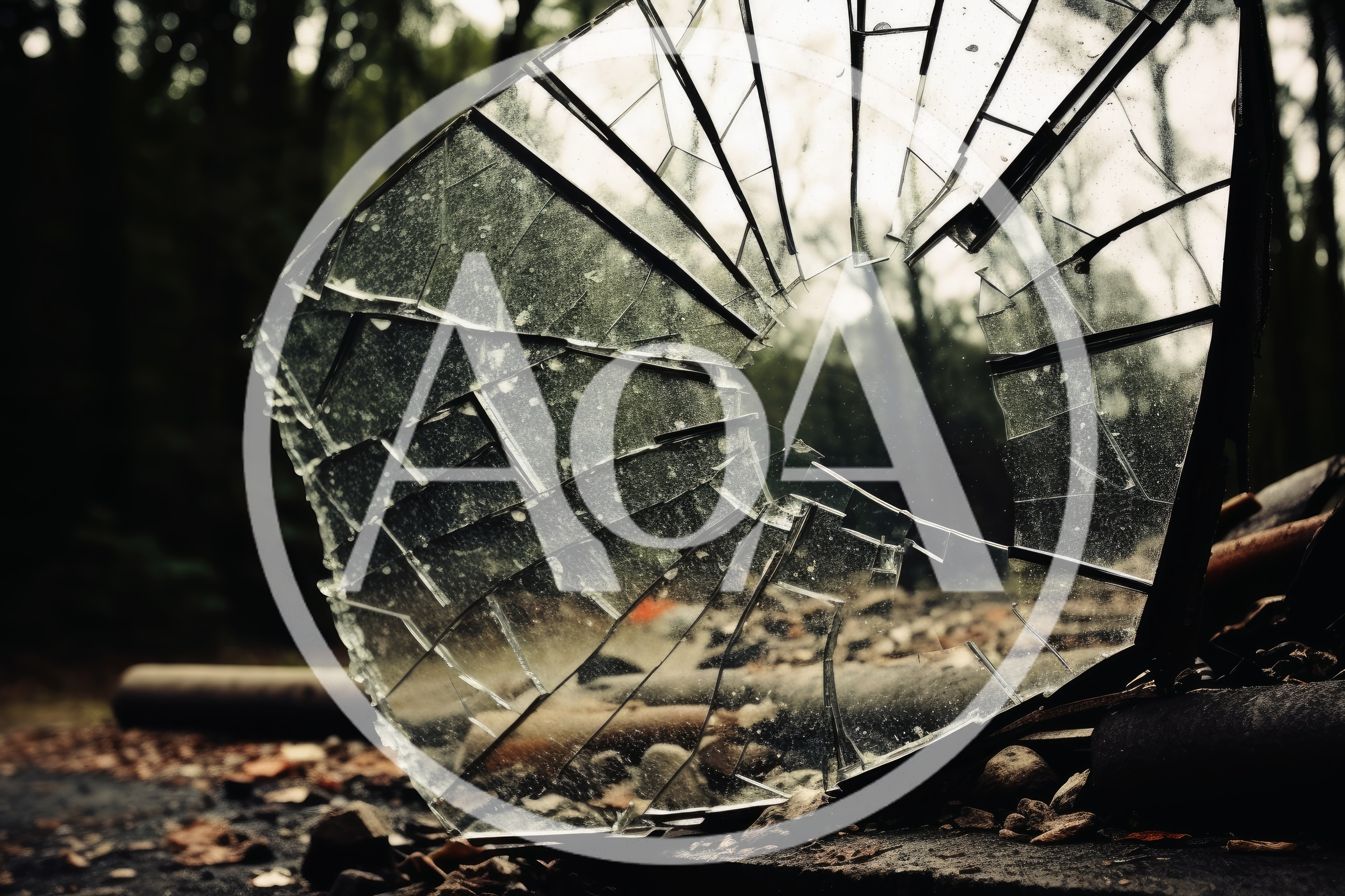Shattered Glass Pane Resting On Forest Ground