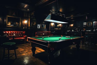 Classic Billiards Table in a Dimly Lit Pub