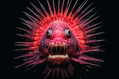 Close Up Portrait Of A Spiky Red Deep Sea Fish