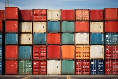 Stacked Shipping Containers In A Port Terminal