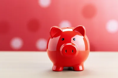 Red Piggy Bank On A Wooden Surface