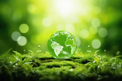 Glass Globe Resting on Lush Green Mossy Ground