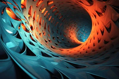 Abstract 3D Tunnel With Glowing Orange And Blue Structures