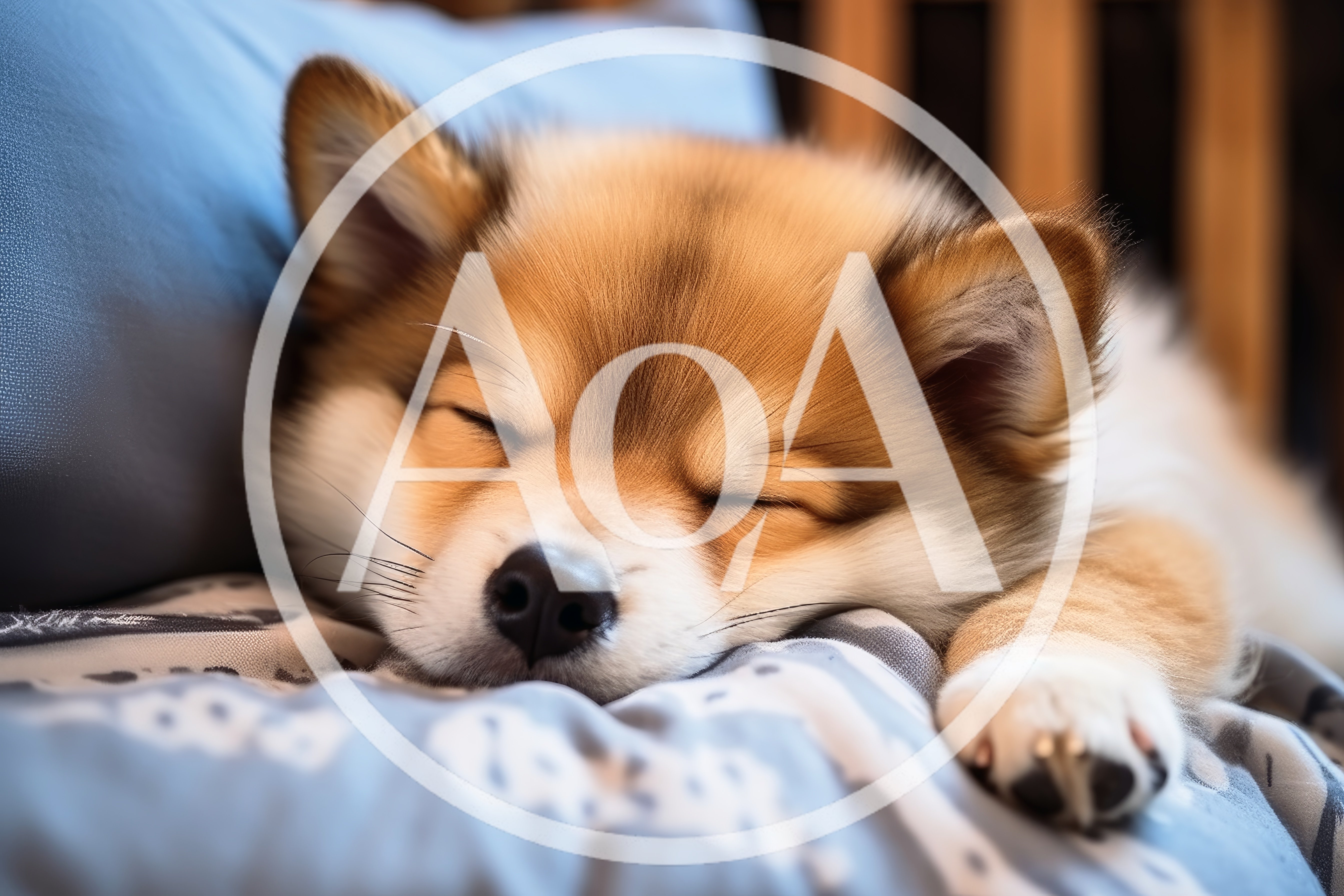 Sleeping Shiba Inu Puppy Resting On Soft Bedding