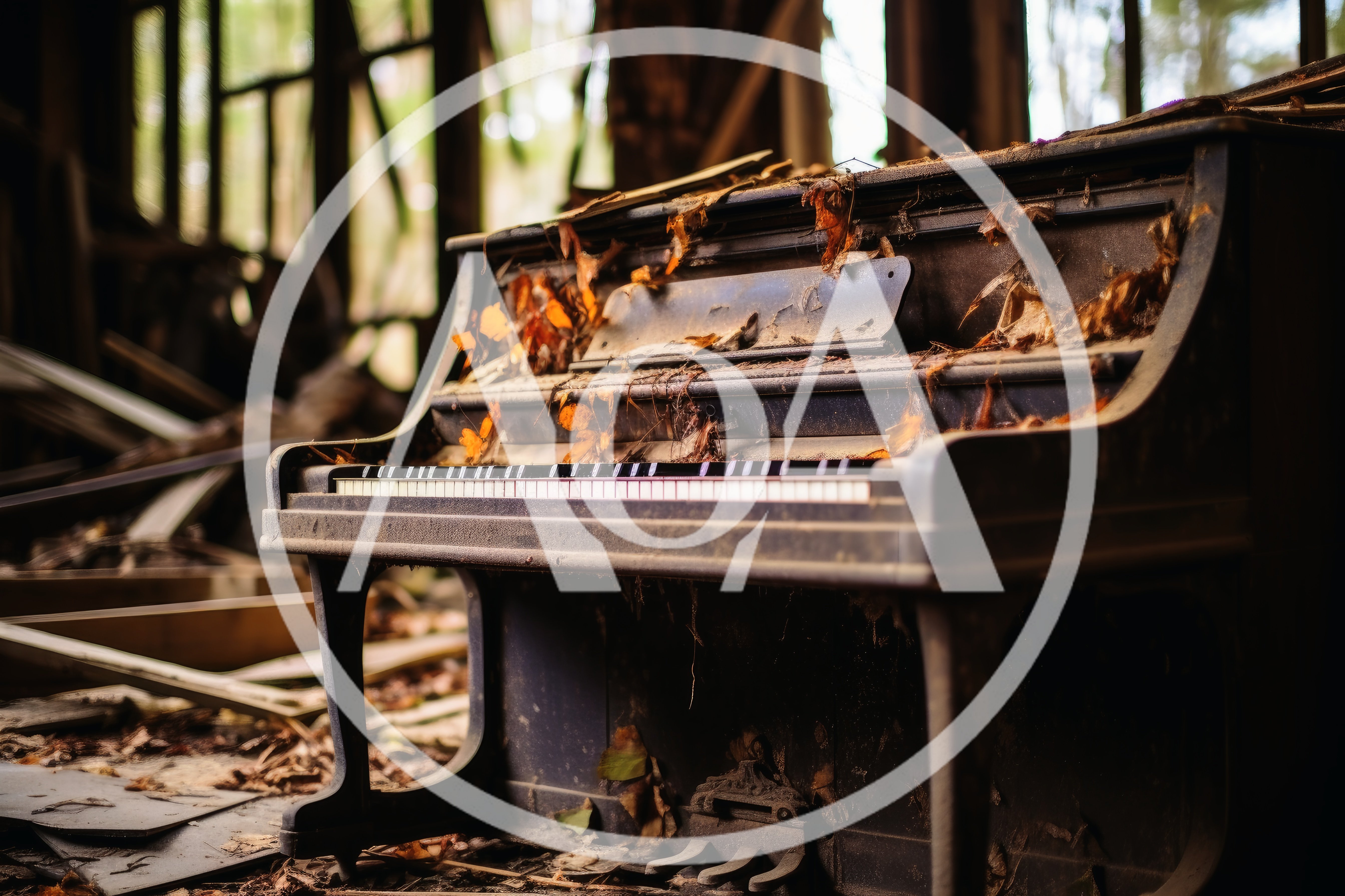 Abandoned Upright Piano In Dilapidated Wooden Building
