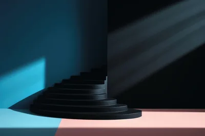 Minimalist Black Curved Staircase In Abstract Studio Setting