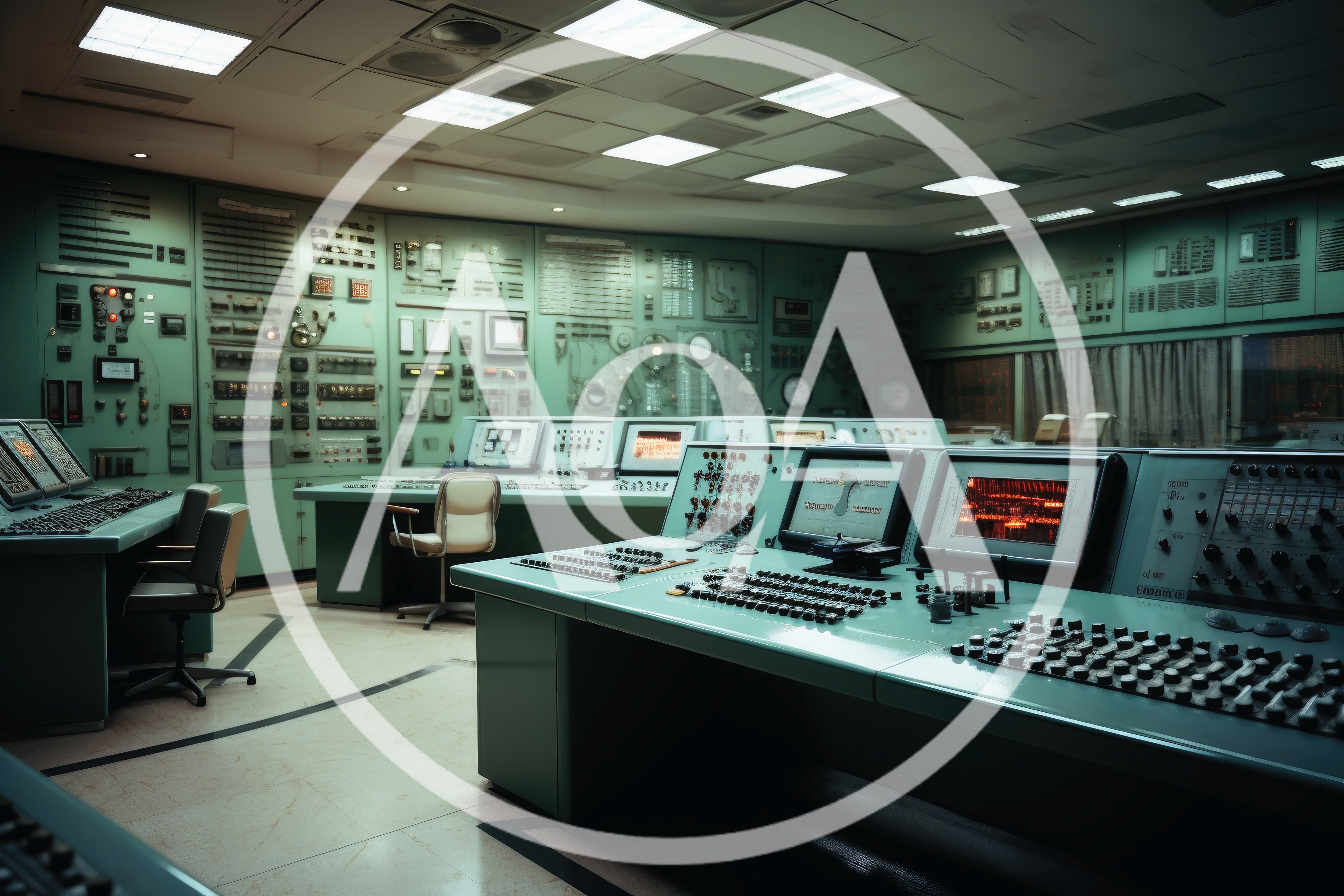 Retro Industrial Control Room With Vintage Monitoring Consoles