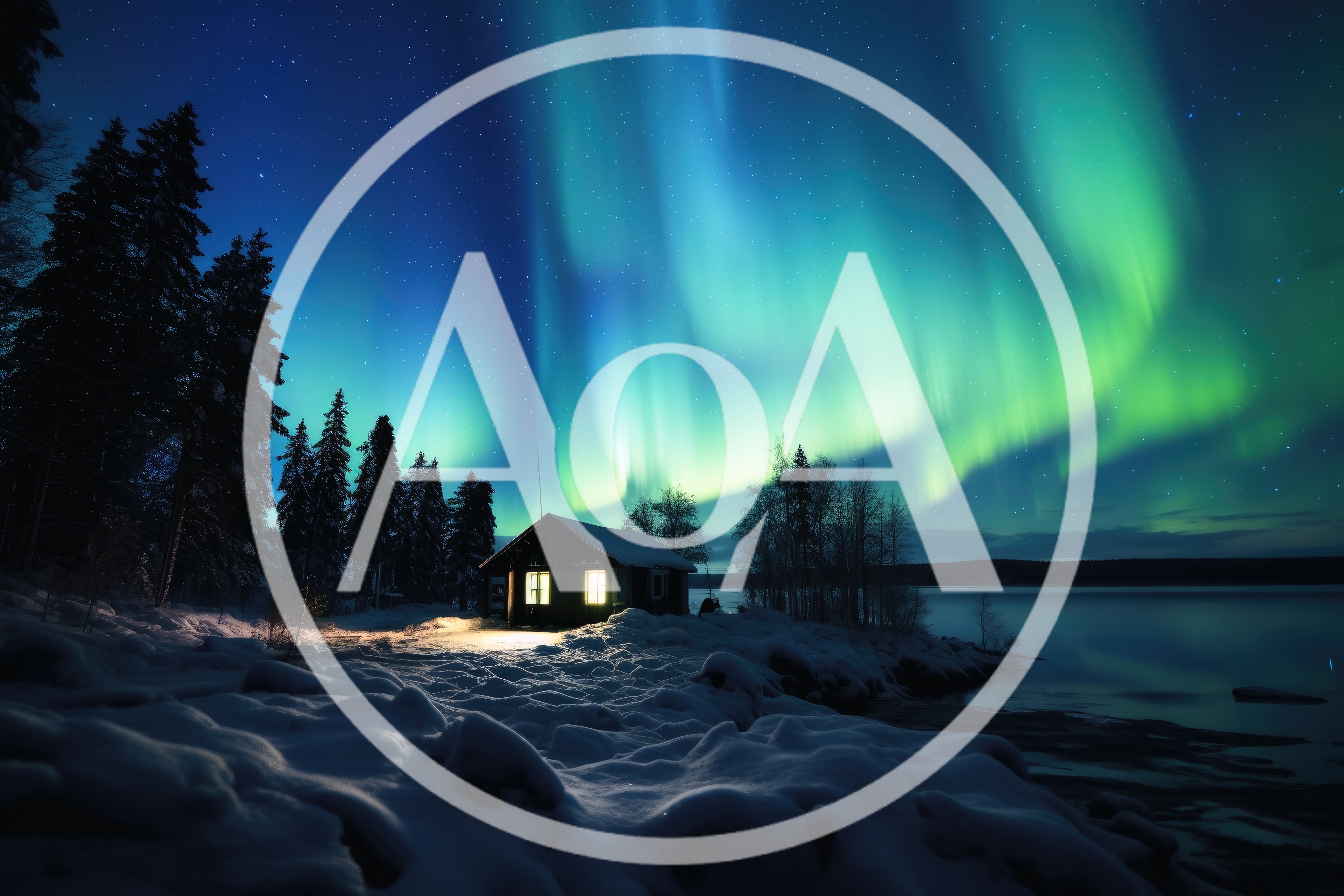 Small Wooden Cabin Under Vibrant Aurora Borealis