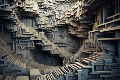 Abstract Architectural Structure With Complex Geometric Staircases