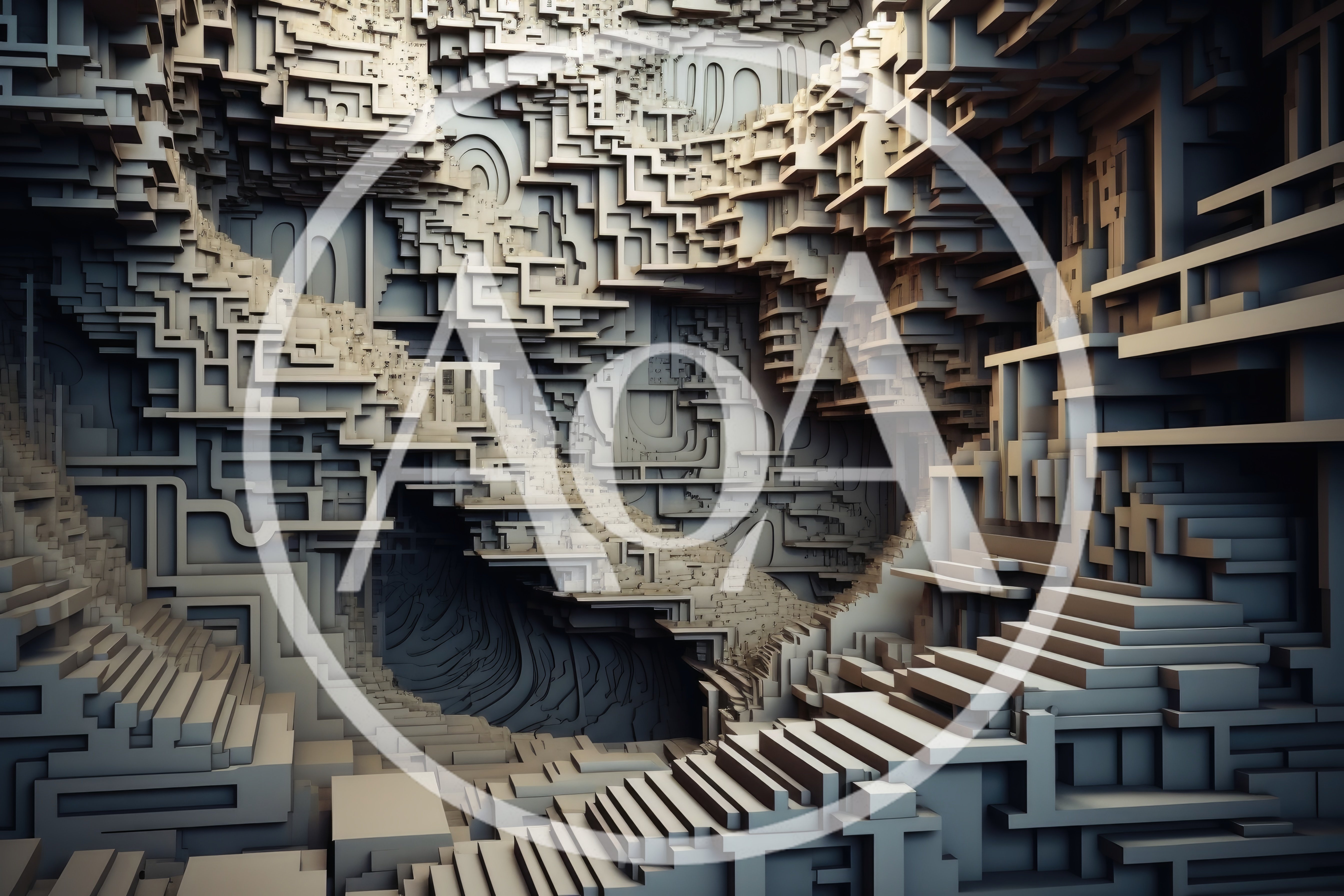 Abstract Architectural Structure With Complex Geometric Staircases