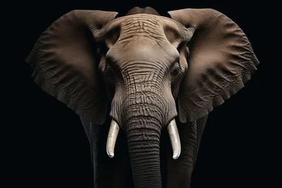 Majestic African Elephant Portrait Against Black Background
