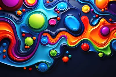 Abstract 3D Fluid Shapes With Vibrant Colorful Spheres