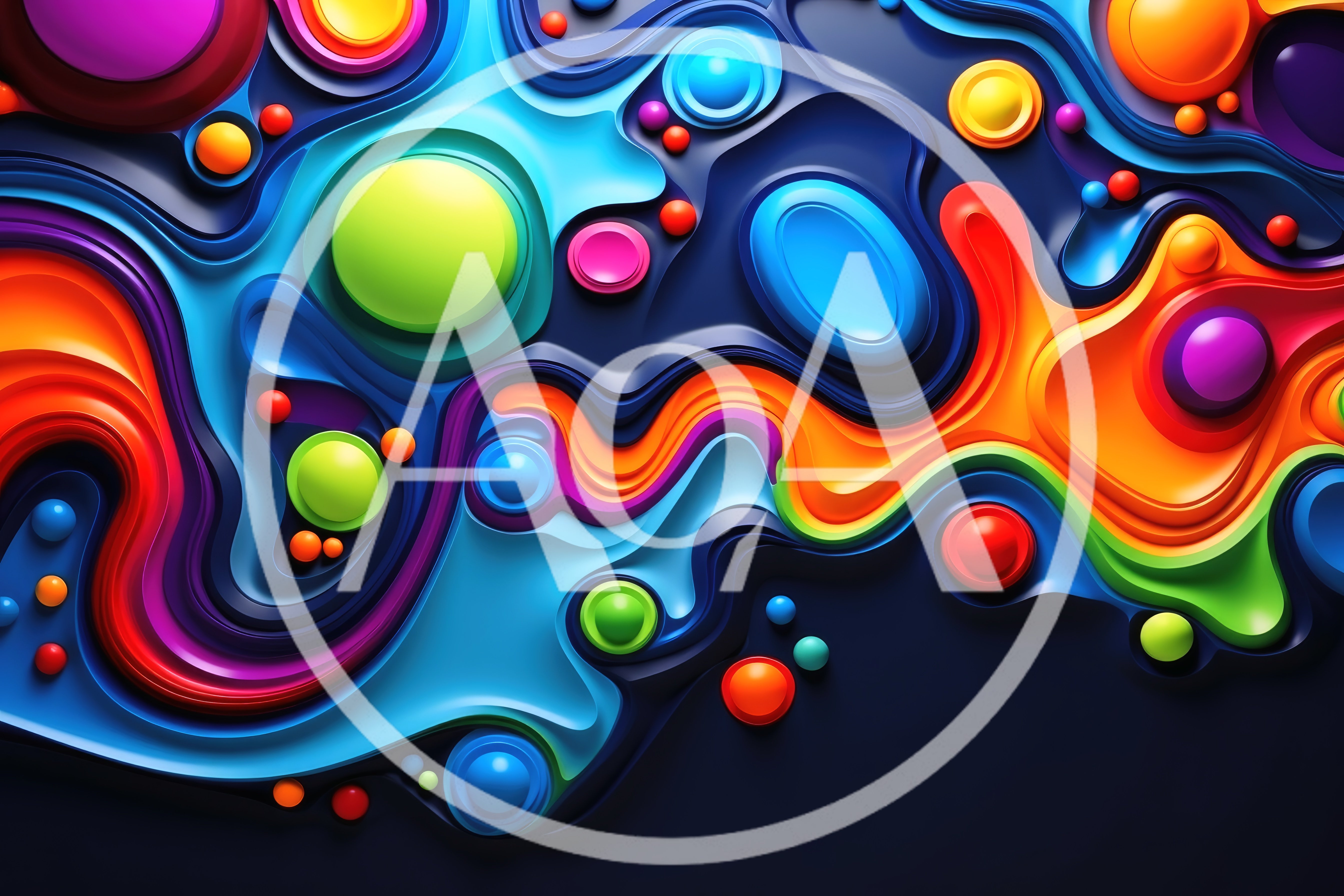 Abstract 3D Fluid Shapes With Vibrant Colorful Spheres
