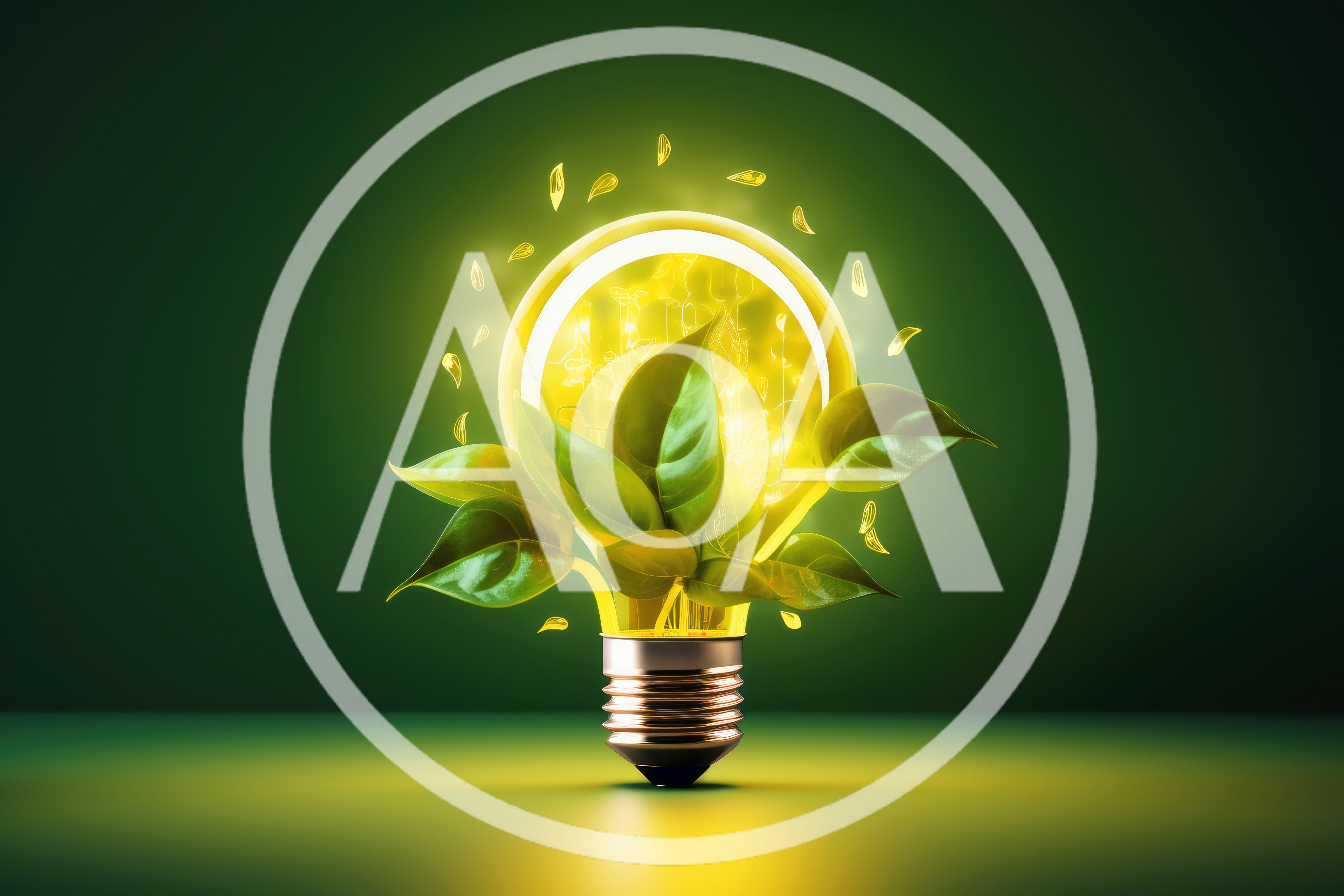 Glowing Light Bulb With Green Leaves Concept