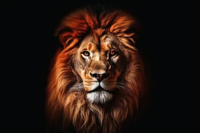 Majestic Male Lion Portrait Against Black Background