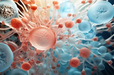 Microscopic View Of Interconnected Biological Cells And Neurons