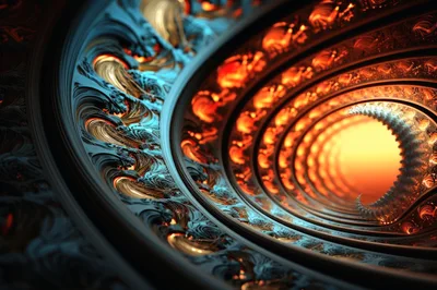 Abstract Fractal Tunnel With Glowing Orange And Blue Light
