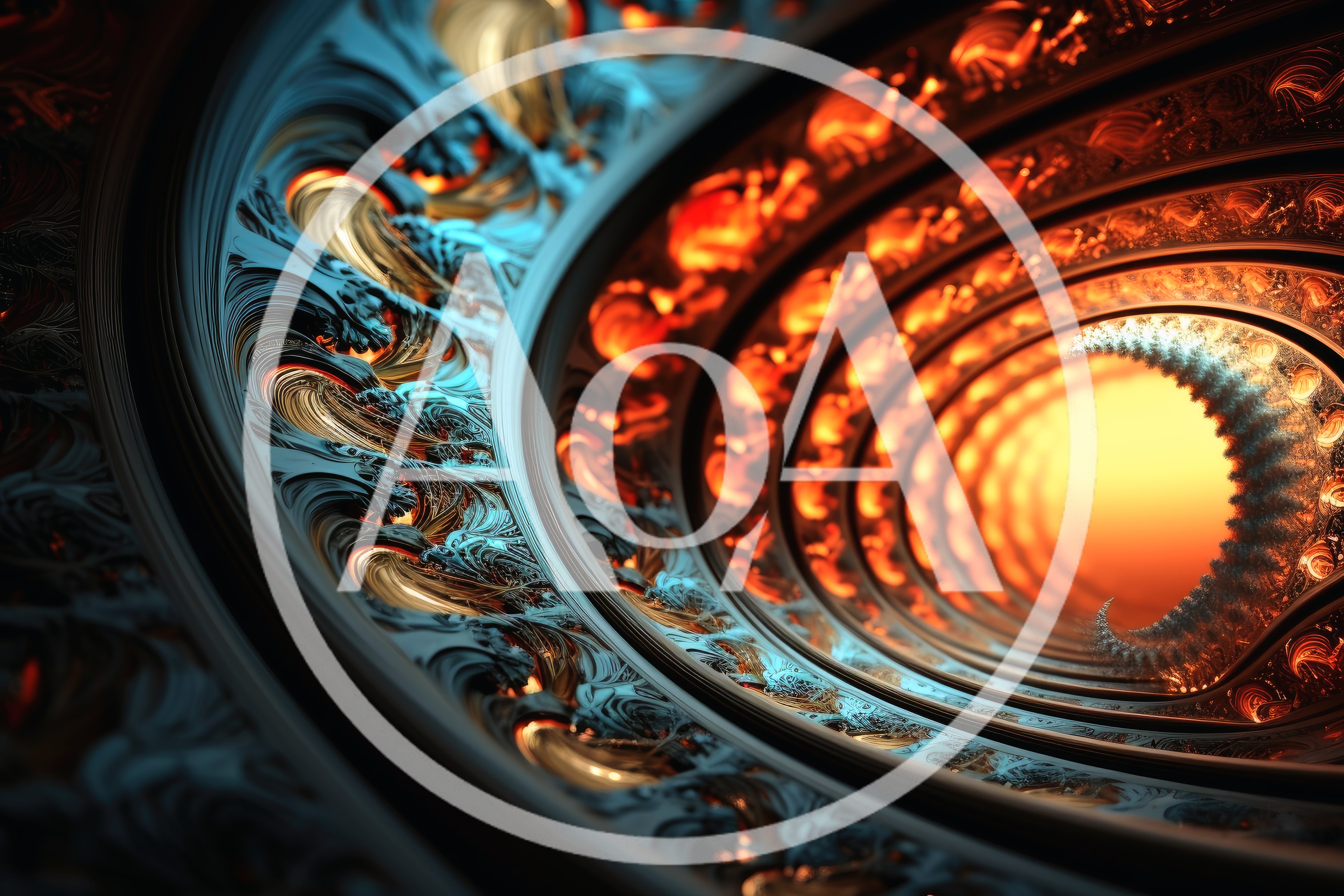 Abstract Fractal Tunnel With Glowing Orange And Blue Light