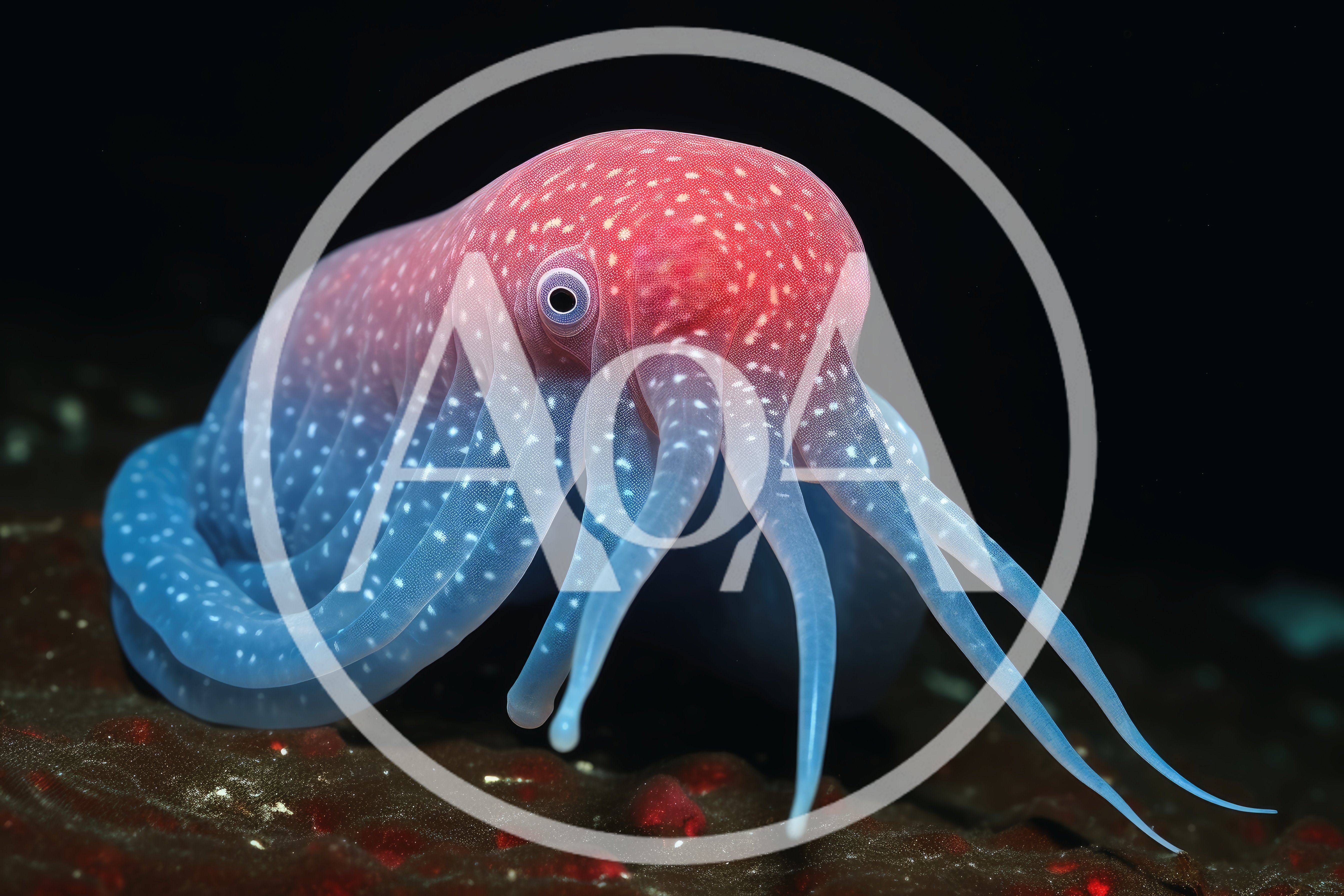 Bioluminescent Deep Sea Octopus On Dark Ocean Floor
